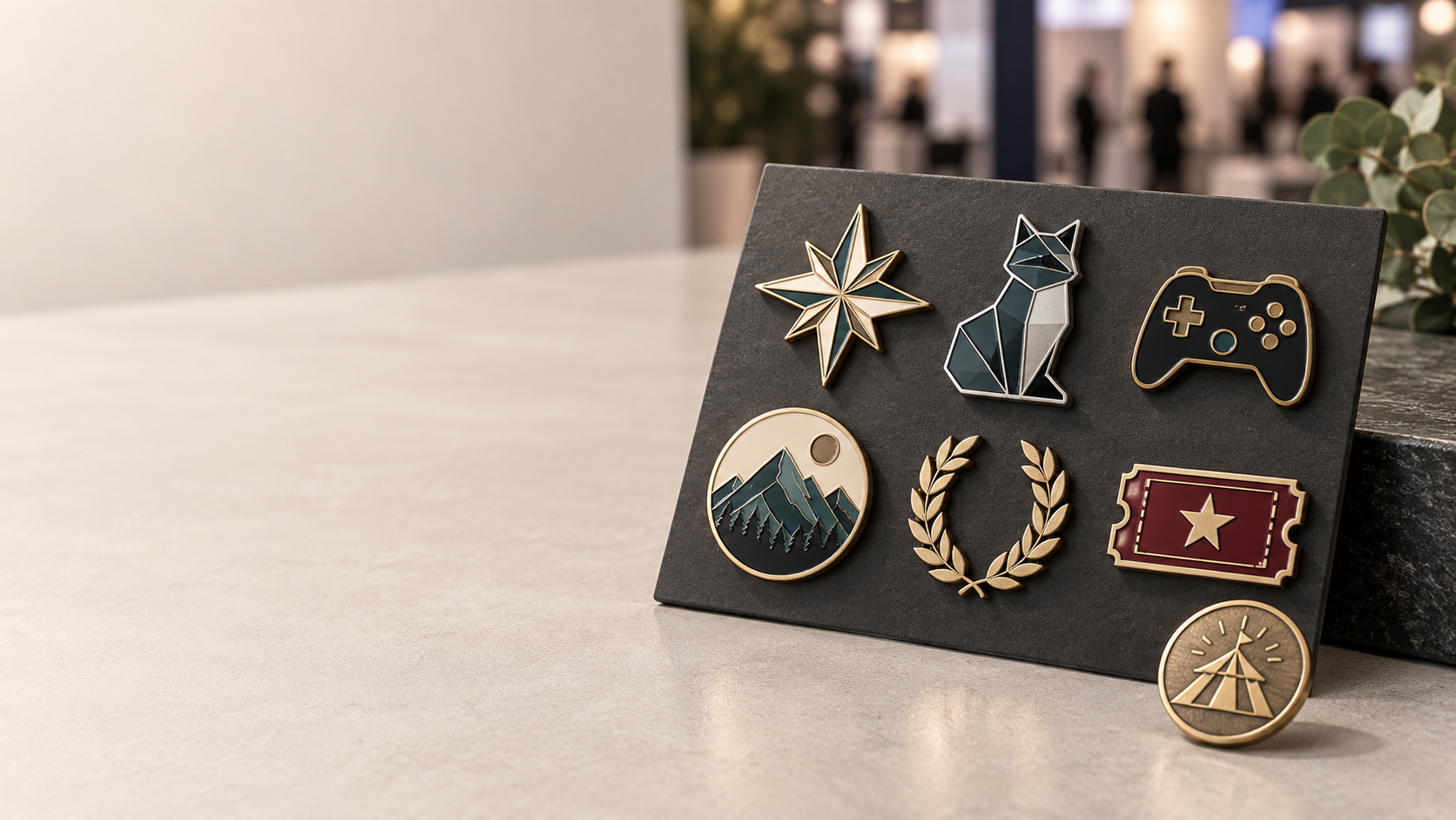 Colección de pines metálicos personalizados para eventos de gaming, ferias y merchandising