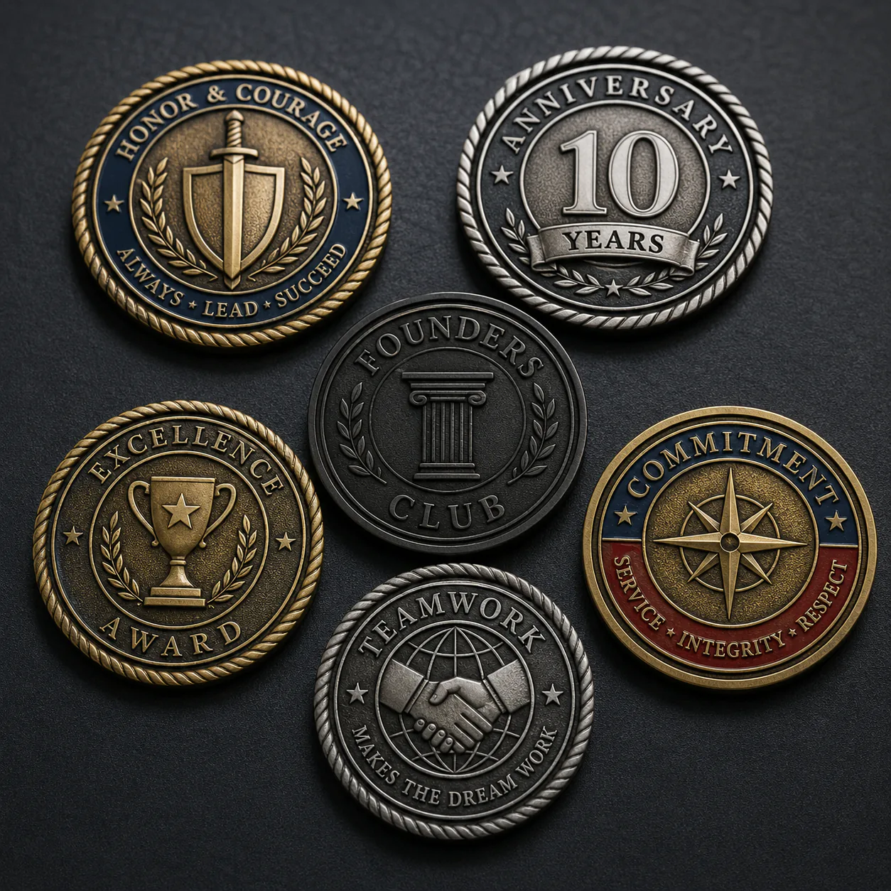Monedas metálicas personalizadas con acabado antiguo